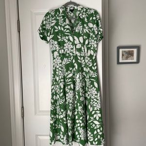 Green White Collared Button Up Dress